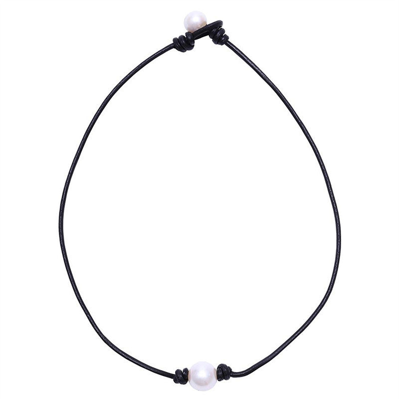Pearl Short Collar Leather Black Rope Gothic Necklaces
