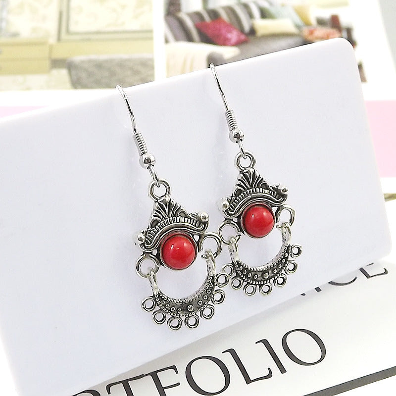 Ethnic Style Small Tibetan Sier Miao Earrings