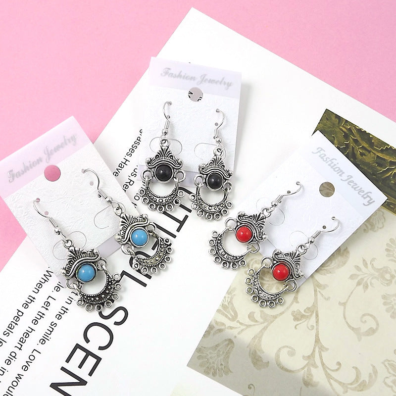 Ethnic Style Small Tibetan Sier Miao Earrings