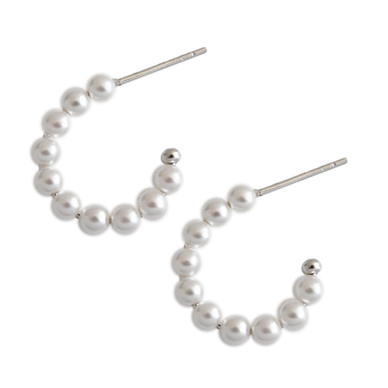 Sterling Sier Simple Geometric Shell Pearl Earrings