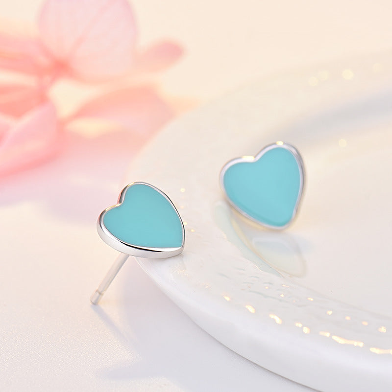 Women's Pink Blue Heart-shaped Sweet Temperament Epoxy Ear Rings