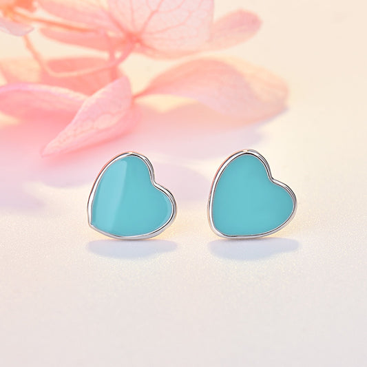 Women's Pink Blue Heart-shaped Sweet Temperament Epoxy Ear Rings