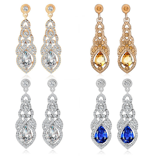 Exaggerated Shiny Bridal Wedding Ear Classic Diamond Earrings