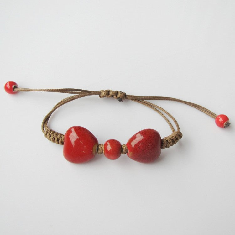 Women's Hand-woven Peach Heart Flower Glaze Simple Ethnic Style Stall Bracelet