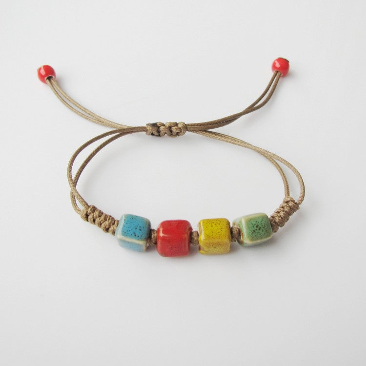 Women's Hand-woven Peach Heart Flower Glaze Simple Ethnic Style Stall Bracelet
