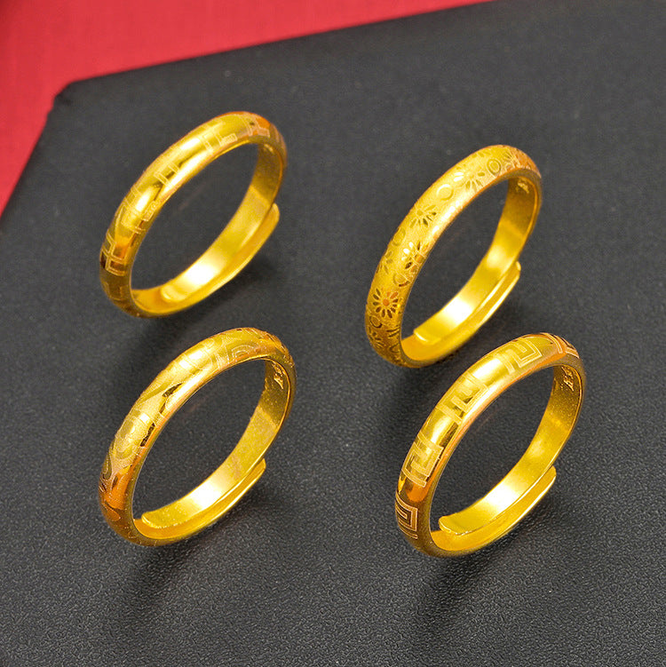 Women's Great Wall Pattern Vietnam Placer Gold Ring