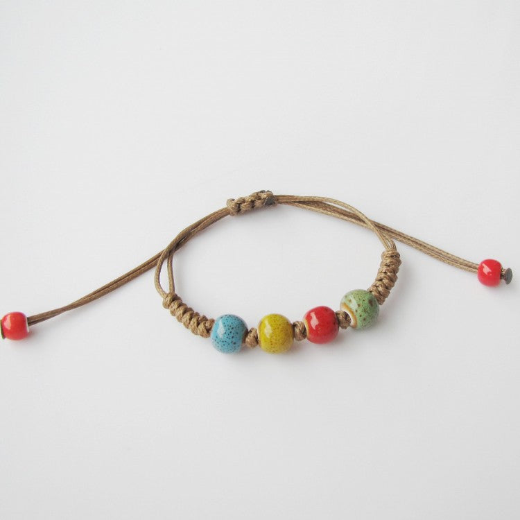 Women's Hand-woven Peach Heart Flower Glaze Simple Ethnic Style Stall Bracelet