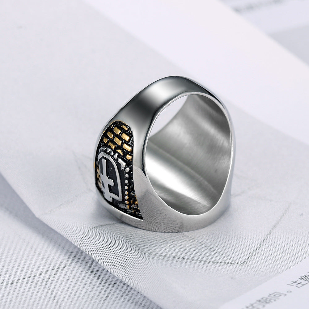 Men's Red Cross Stainless Steel Vintage Diamond Rings