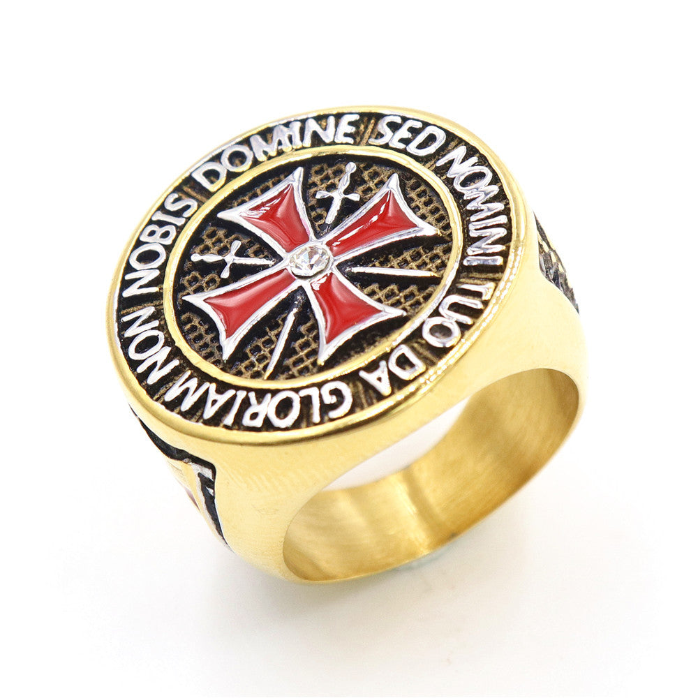 Men's Red Cross Stainless Steel Vintage Diamond Rings