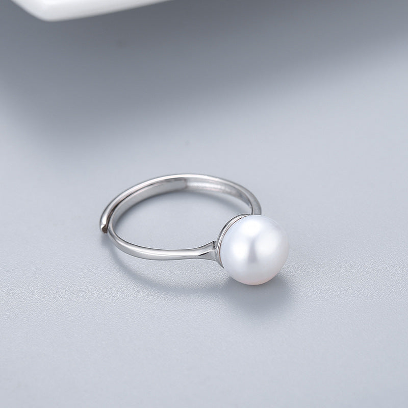 Women's Sier Frame Simple Eardrop Freshwater Pearl Rings