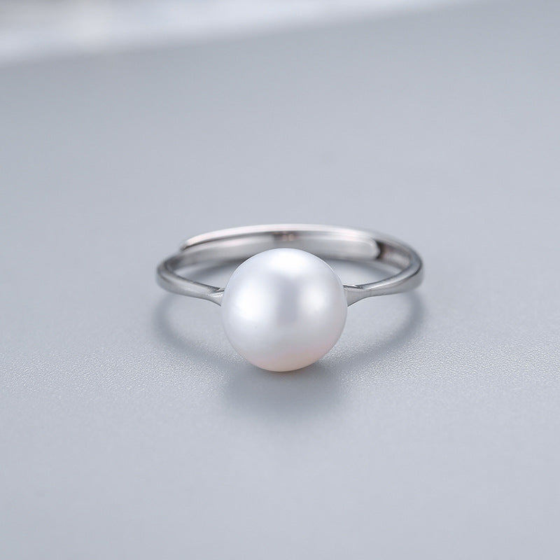 Women's Sier Frame Simple Eardrop Freshwater Pearl Rings