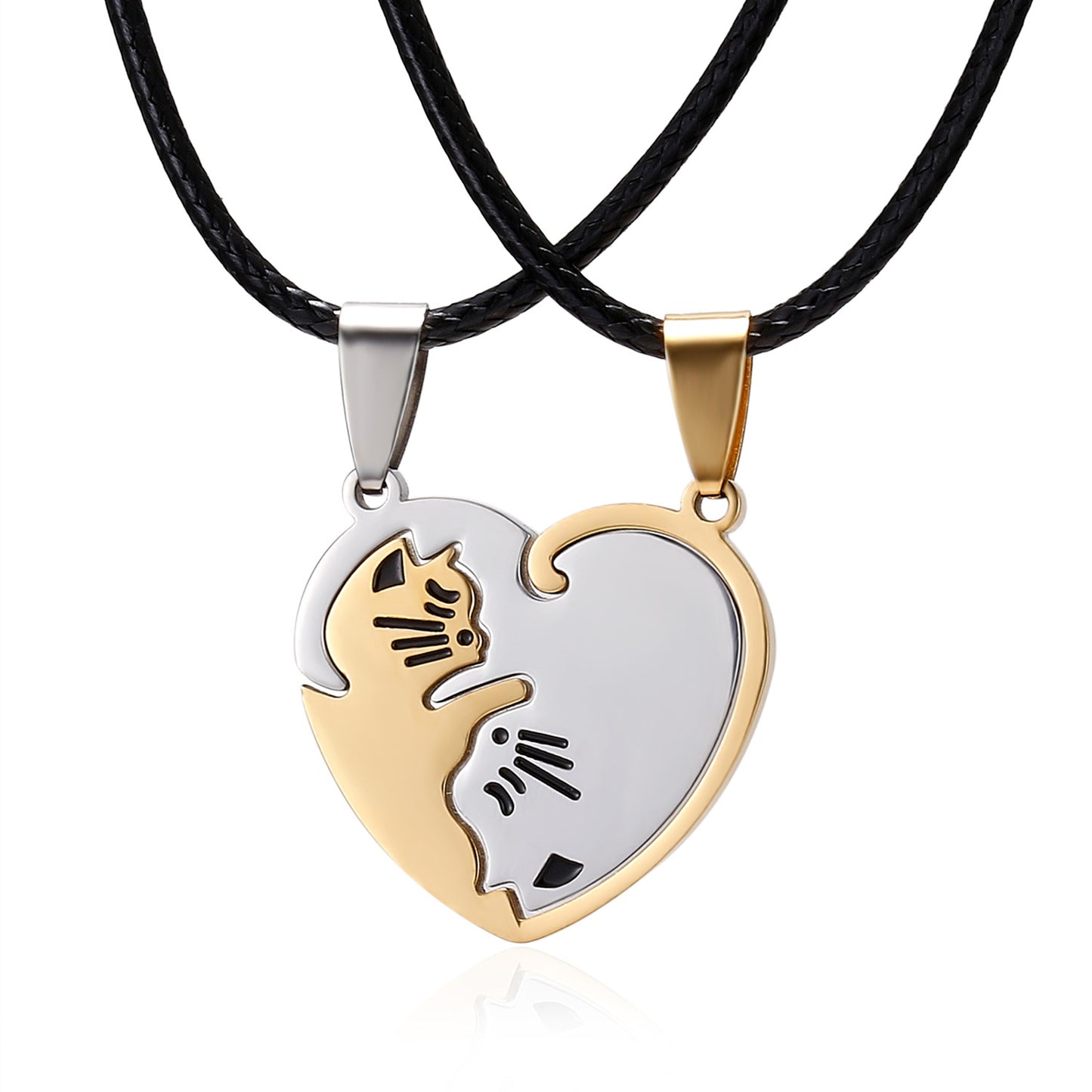 Day Gift Stainless Steel Black White Cat Necklaces