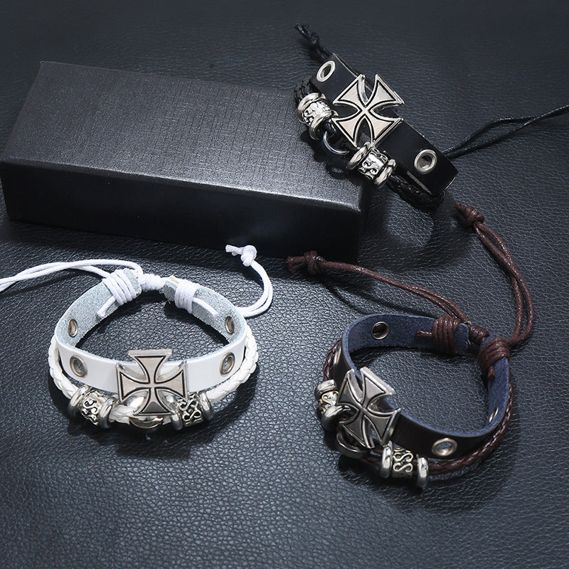 Cattle Leather Simple Pull Adjustment Male Bracelets