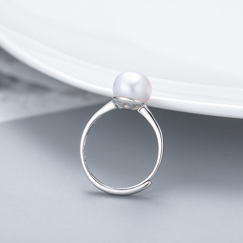 Women's Sier Frame Simple Eardrop Freshwater Pearl Rings