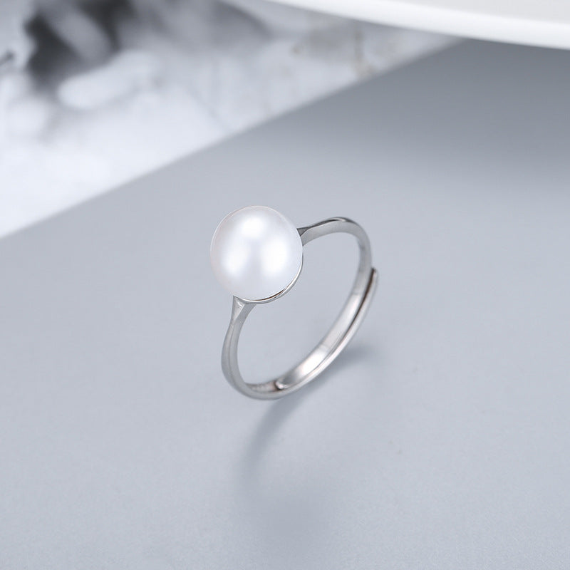 Women's Sier Frame Simple Eardrop Freshwater Pearl Rings