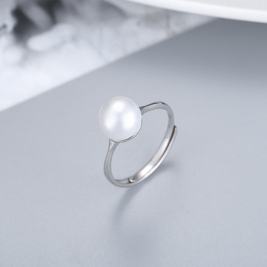 Women's Sier Frame Simple Eardrop Freshwater Pearl Rings