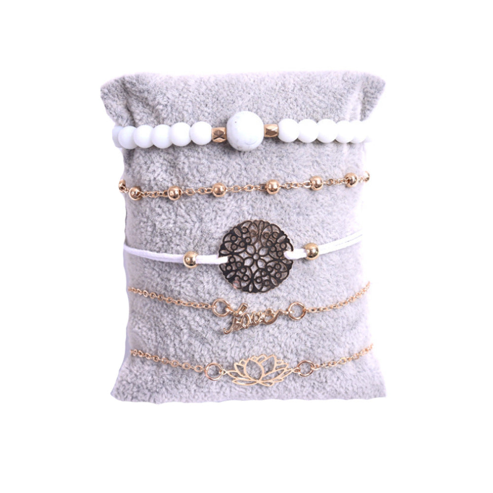 Lotus Hollow Fan Turquoise Female Suit Jade Bracelets