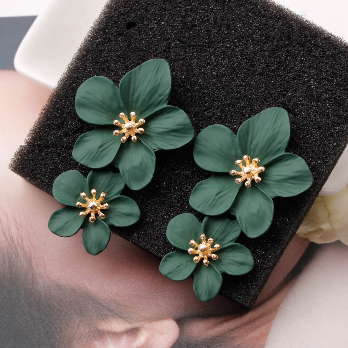 Trend Multicolor Double Layer Flower Simple Earrings