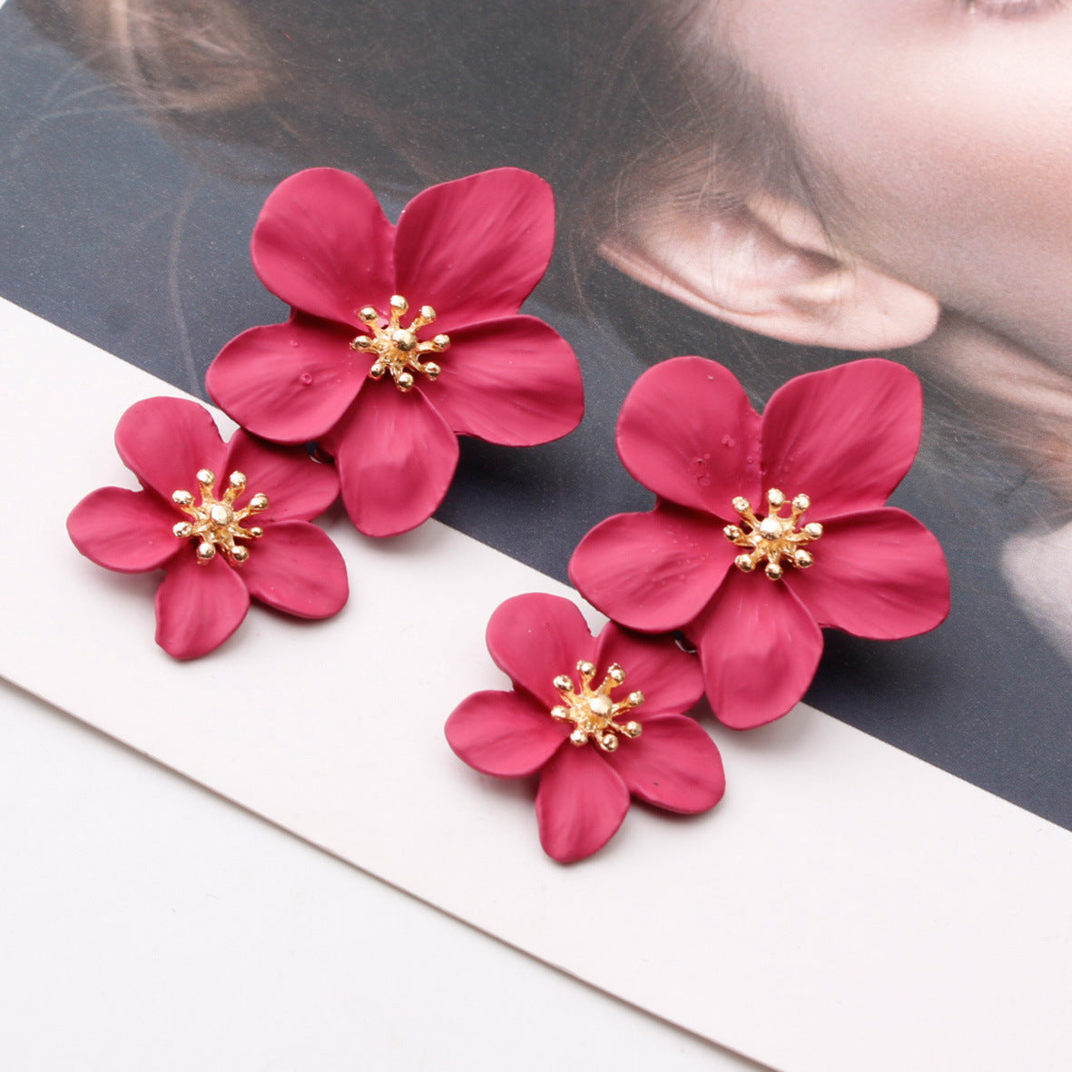 Trend Multicolor Double Layer Flower Simple Earrings