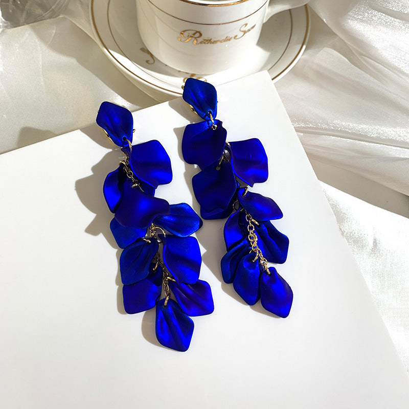Korean Style Rose Petals Exaggerated Fashion Long Earrings