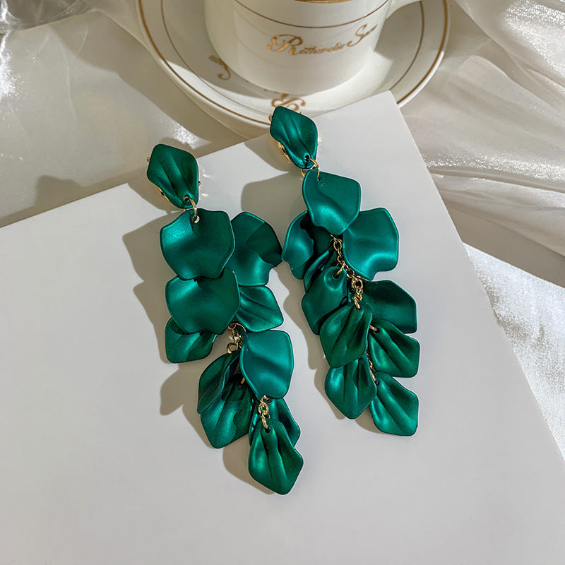 Korean Style Rose Petals Exaggerated Fashion Long Earrings