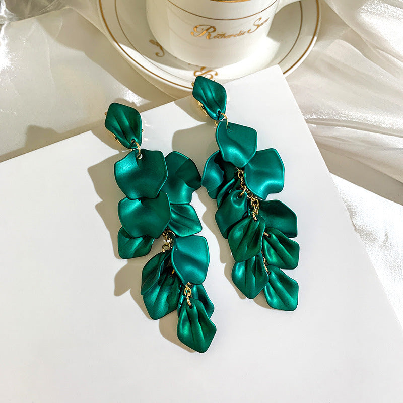 Korean Style Rose Petals Exaggerated Fashion Long Earrings