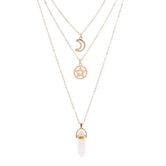 Women's Prism Agate Hollow Moon Five-pointed Star Necklaces