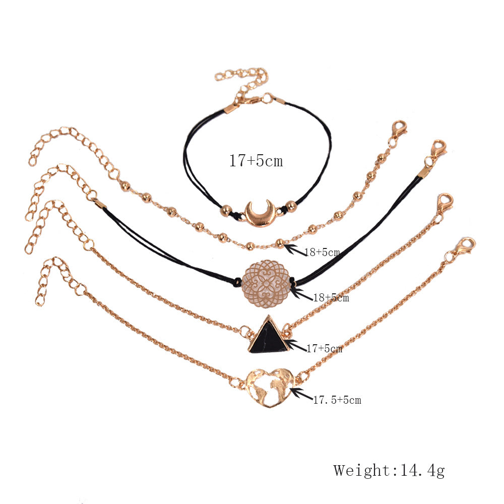 Personalized Triangle Black Turquoise Love Map Five Bracelet