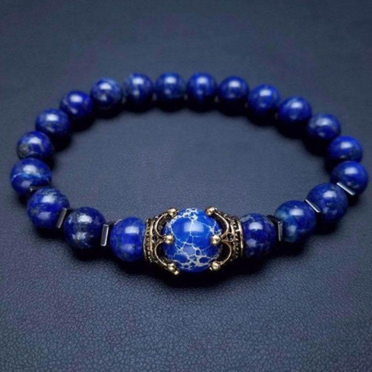 Men's Listed Charm Fashion Crown Tigereye Beaded Bracelet