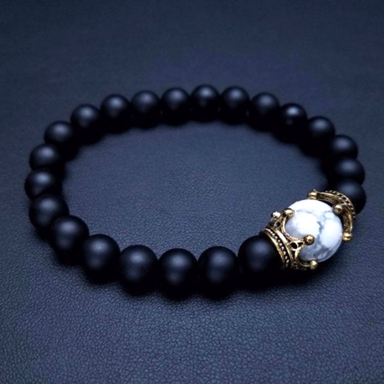 Men's Listed Charm Fashion Crown Tigereye Beaded Bracelet