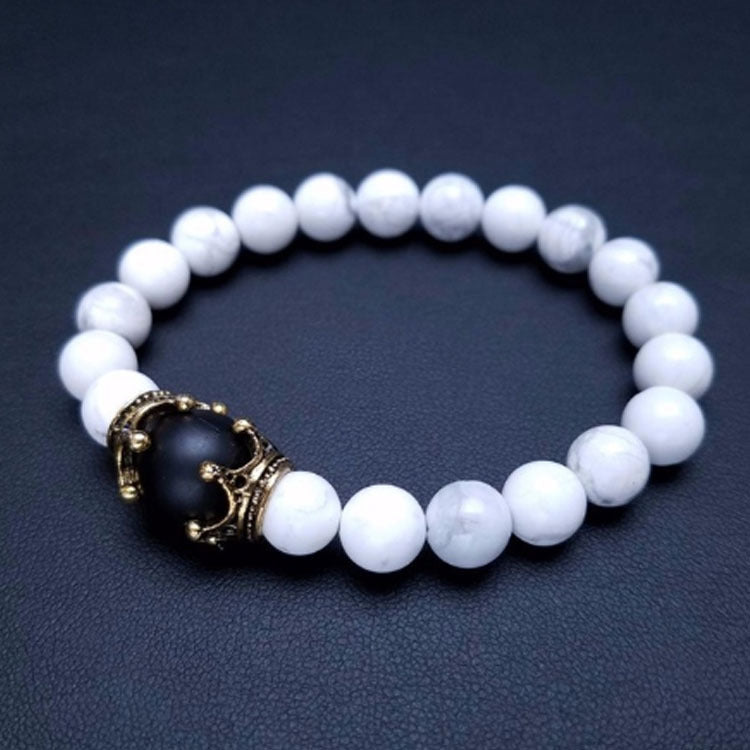 Men's Listed Charm Fashion Crown Tigereye Beaded Bracelet