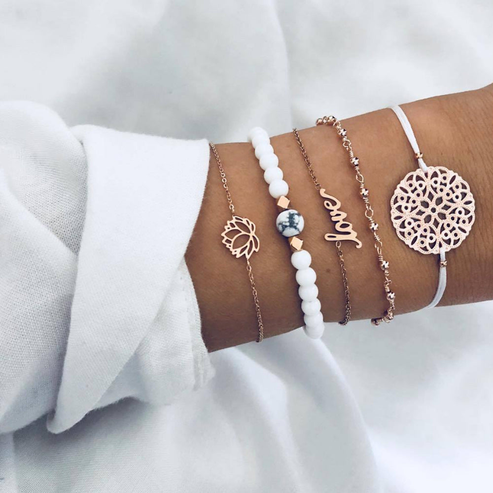 Lotus Hollow Fan Turquoise Female Suit Jade Bracelets