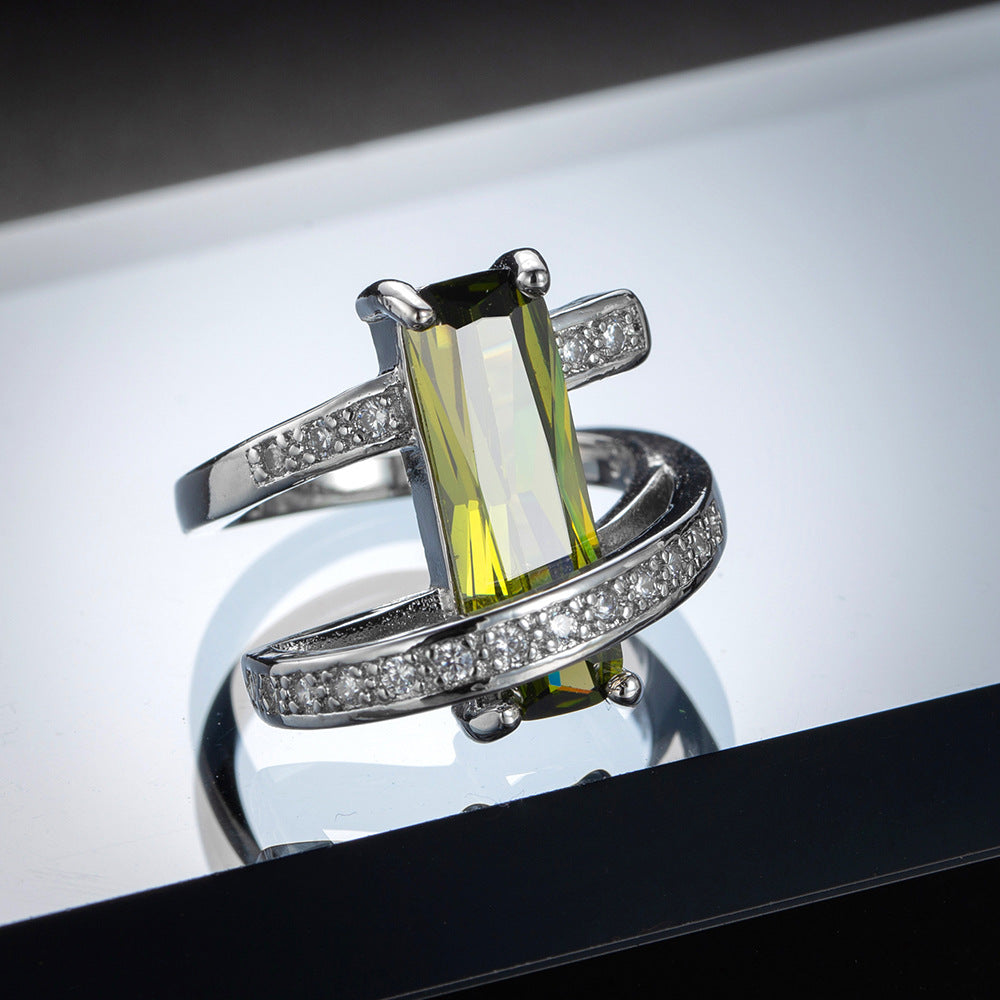 Women's Fashion Creative Rectangle Color Zircon Ring