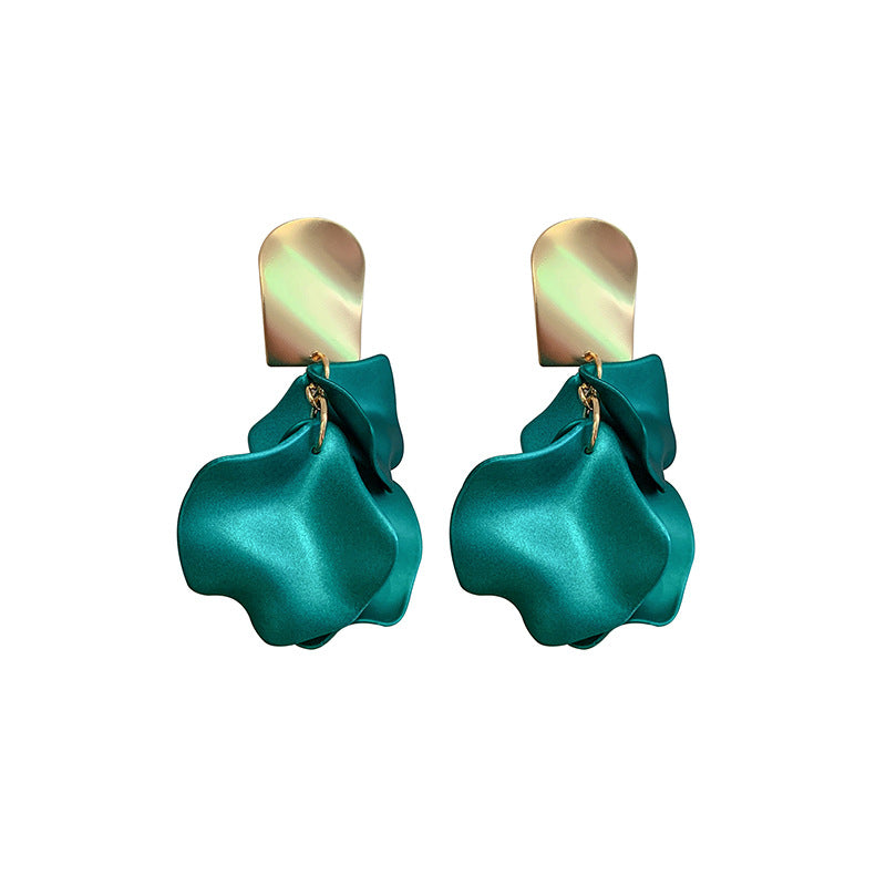Korean Style Rose Petals Exaggerated Fashion Long Earrings