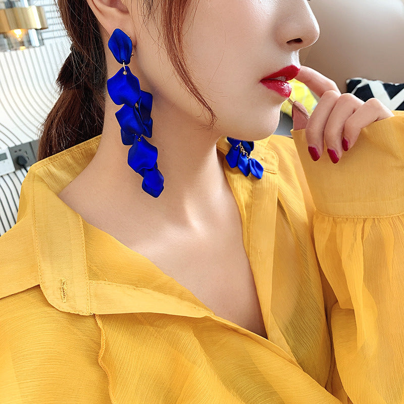 Korean Style Rose Petals Exaggerated Fashion Long Earrings