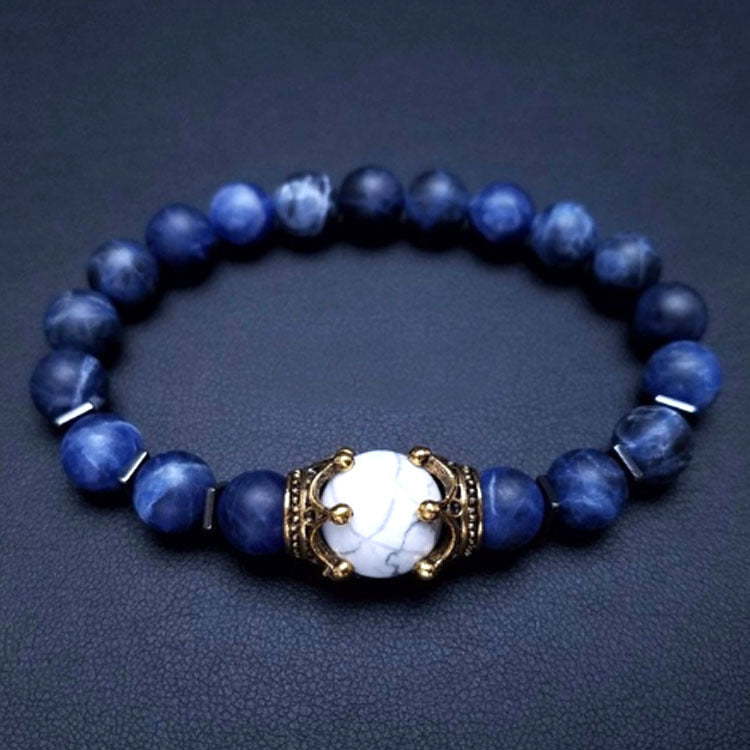 Men's Listed Charm Fashion Crown Tigereye Beaded Bracelet