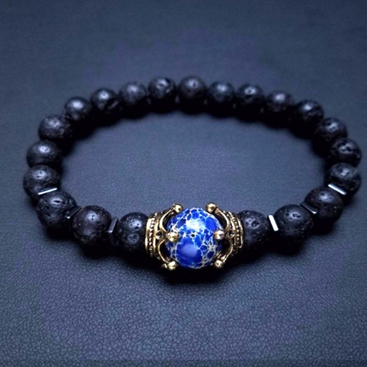 Men's Listed Charm Fashion Crown Tigereye Beaded Bracelet