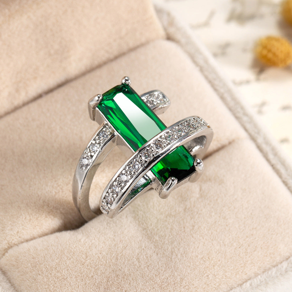 Women's Fashion Creative Rectangle Color Zircon Ring