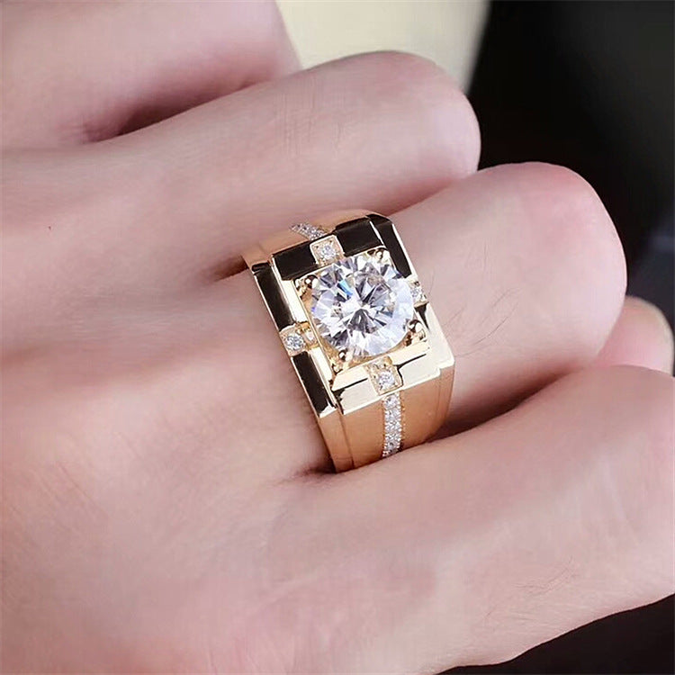 Men's High Carbon Diamond Simulation Imitation Moissanite Gold Plated Ring