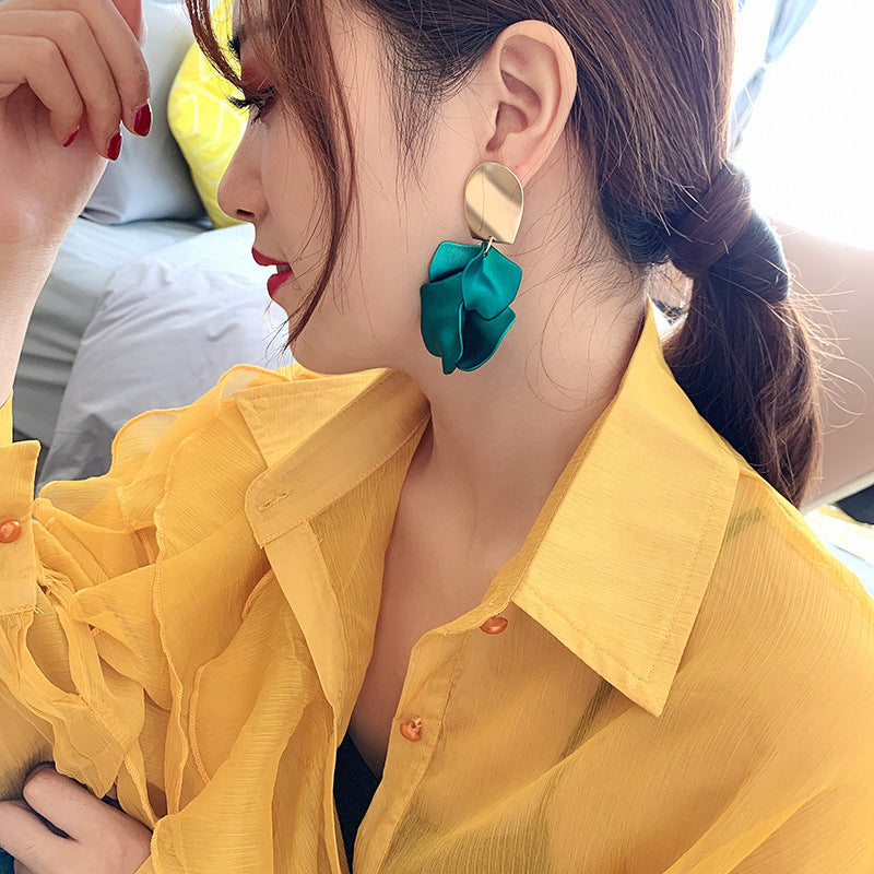 Korean Style Rose Petals Exaggerated Fashion Long Earrings