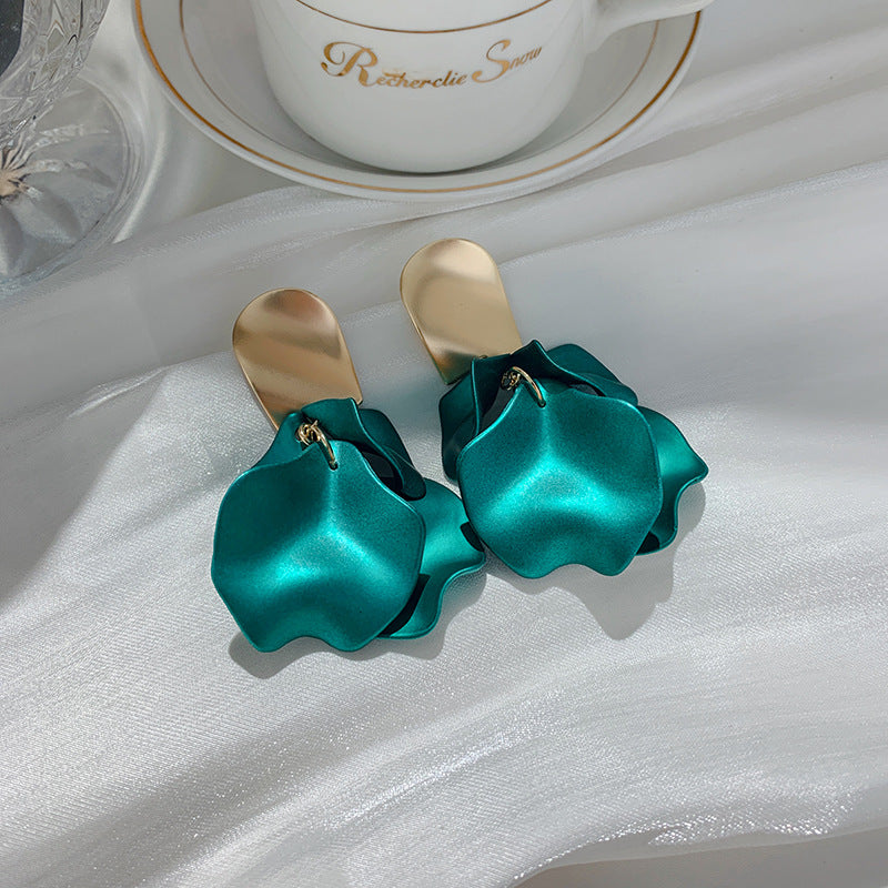 Korean Style Rose Petals Exaggerated Fashion Long Earrings