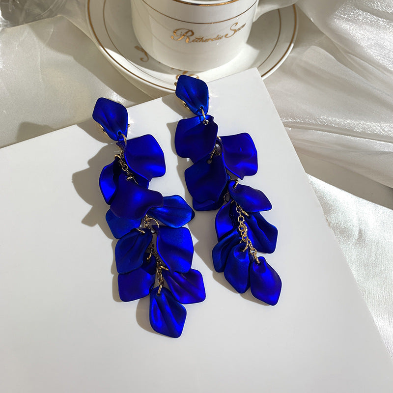 Korean Style Rose Petals Exaggerated Fashion Long Earrings