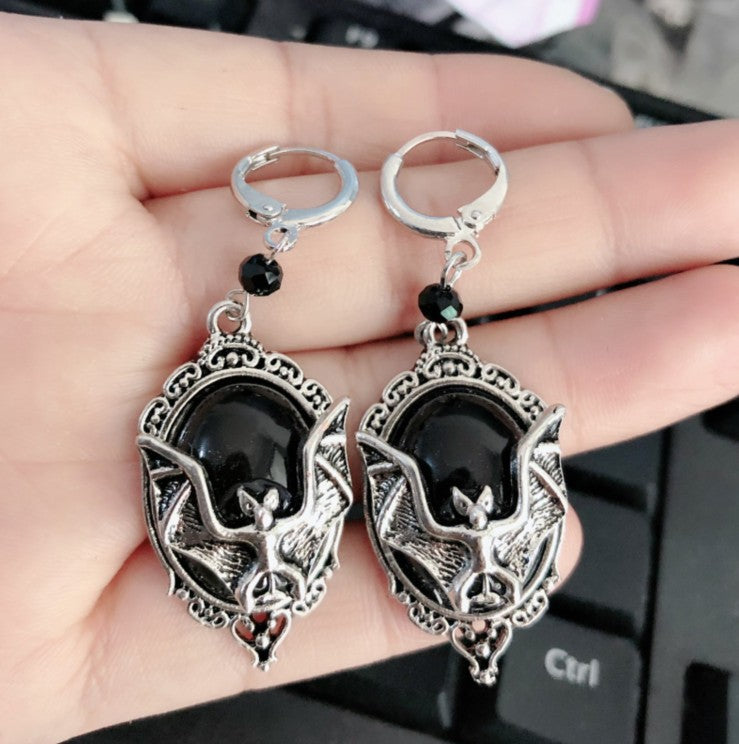 Halloween Personalized Animal Bat Black Onyx Necklace