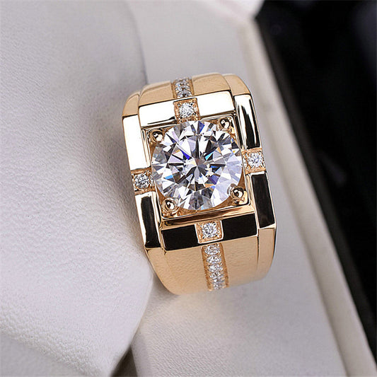 Men's High Carbon Diamond Simulation Imitation Moissanite Gold Plated Ring