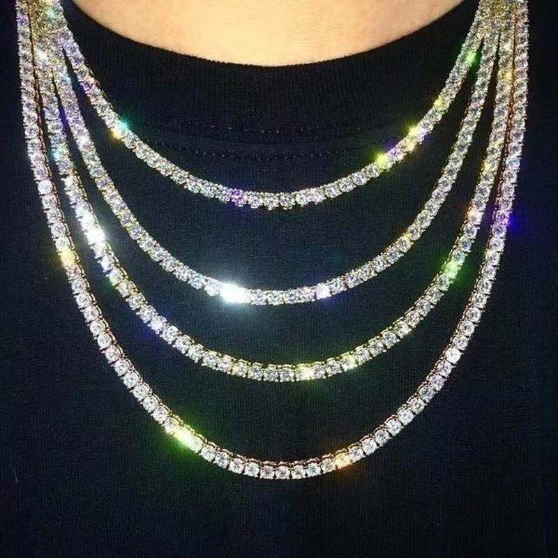 Men's Hip Hop Rhinestone Single Row Fashion Necklaces