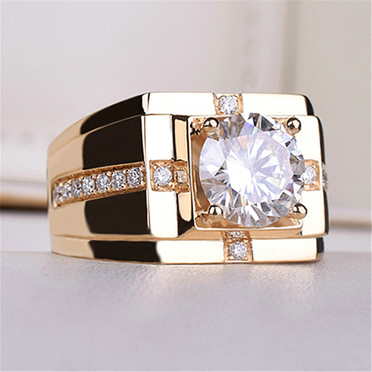 Men's High Carbon Diamond Simulation Imitation Moissanite Gold Plated Ring