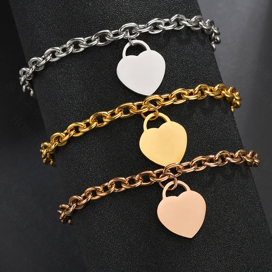 Fine Polished Surface Heart Stainless Steel Bracelets