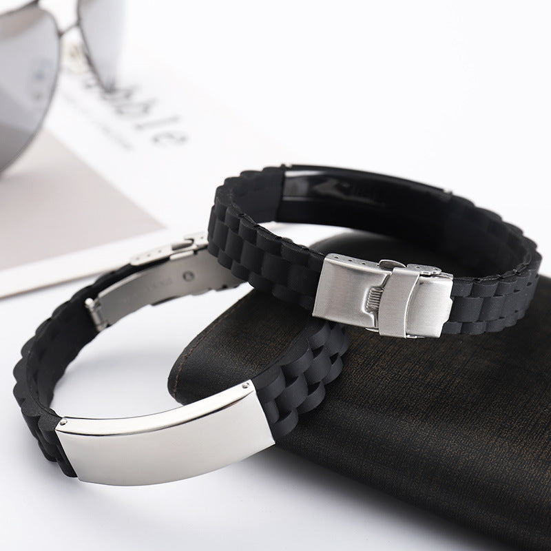 Men's Trendy Silicone Sports Simple Laser Sculpture Bracelet
