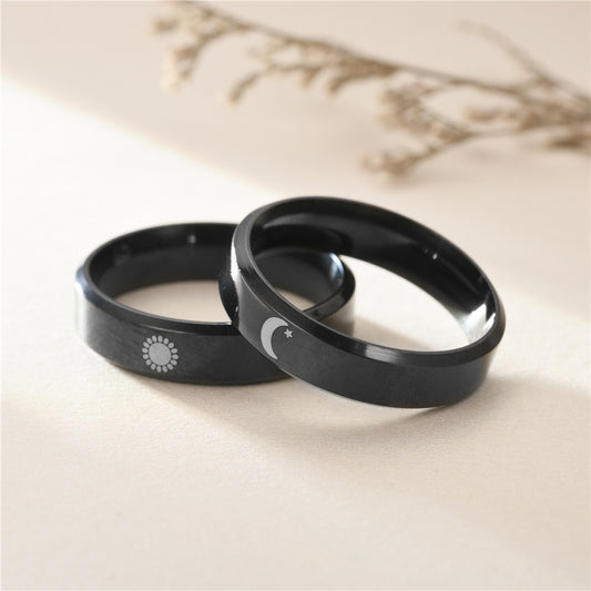 Women's & Men's Moon Sun Star Couple Titanium Steel Rings