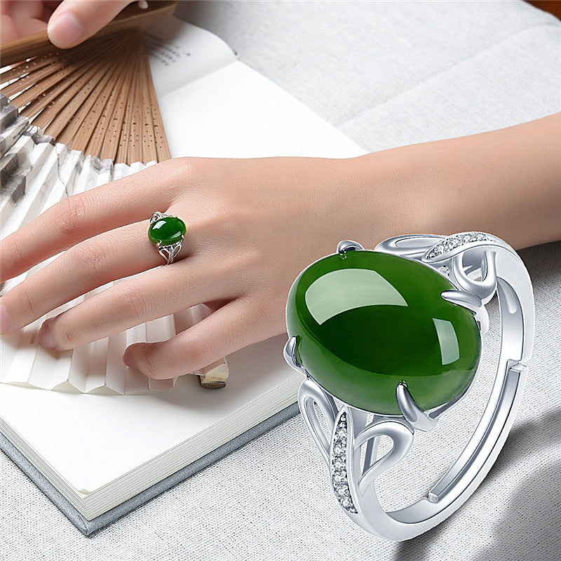 Variety Of Creative Green Agate Open Simple Retro Rings